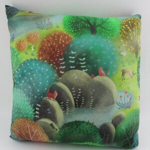 13.5" Green Forest Park Pillow made crisscross style in reverse side.